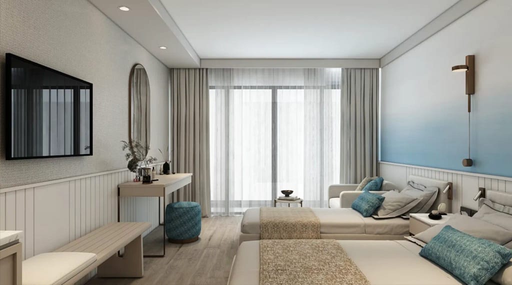 Modernes Doppelzimmer im Calido Sol Hotel Okurcalar mit Balkon und heller Einrichtung